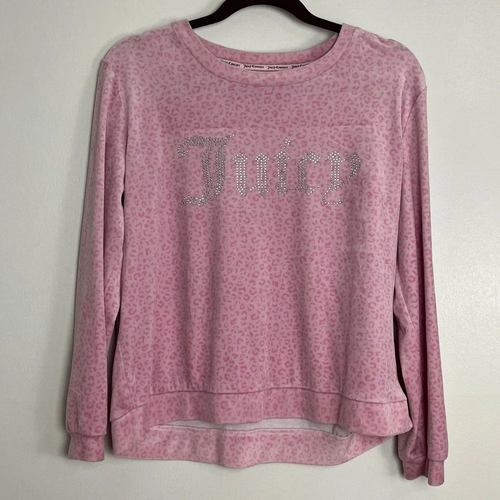 Y2K Juicy Couture Pink Leopard Print Velour Rhinestone Jogger Sweat‎ Set L